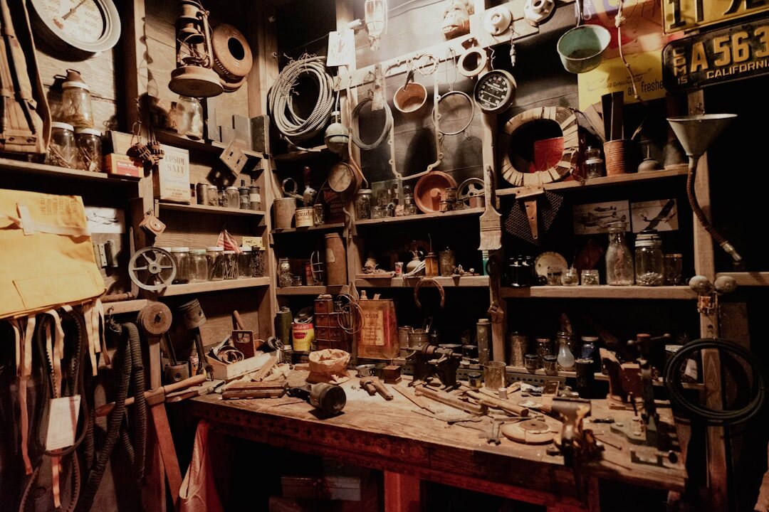 Fascinating old workshop garage filled with classic automobile parts
