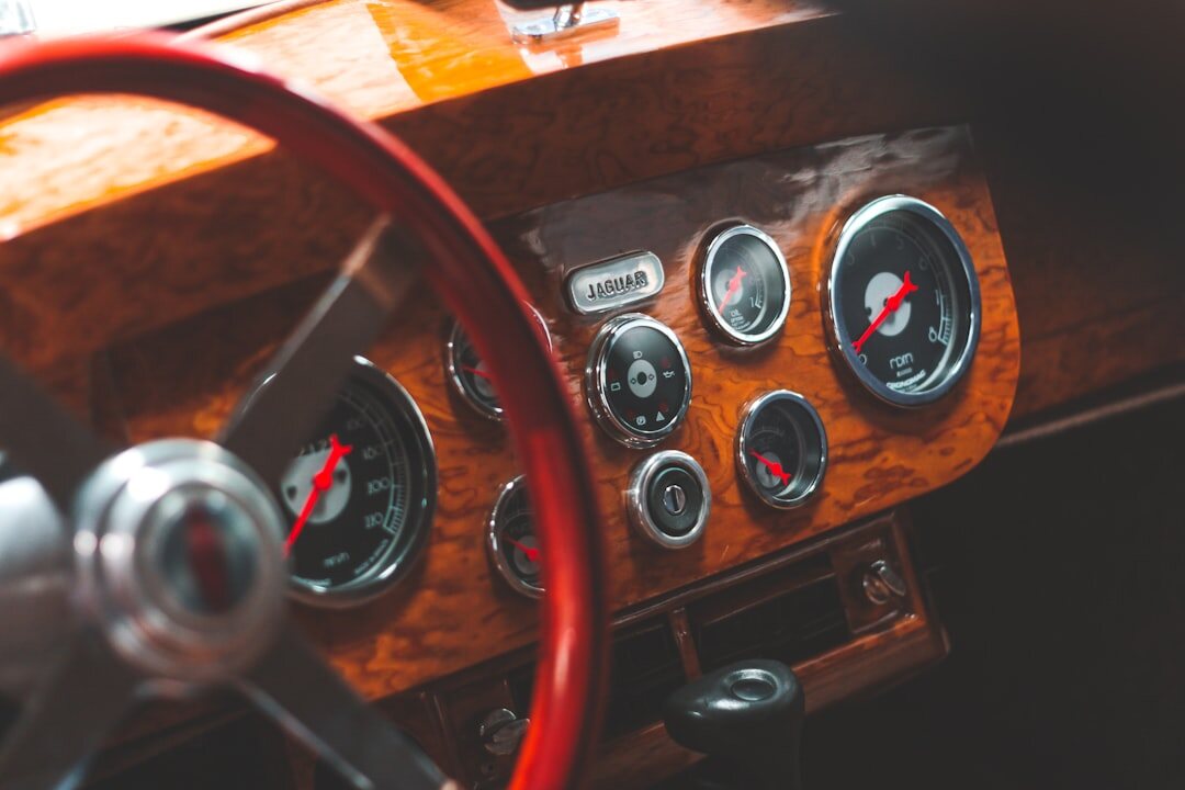 Luxurious leather interior and dashboard of a classic automobile